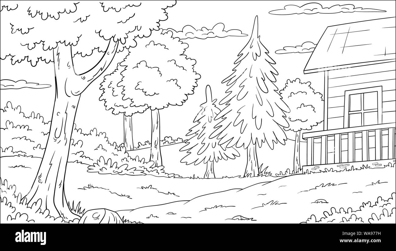 Livre de coloriage paysage avec maison. Part attirer l'illustration vectorielle. Illustration de Vecteur