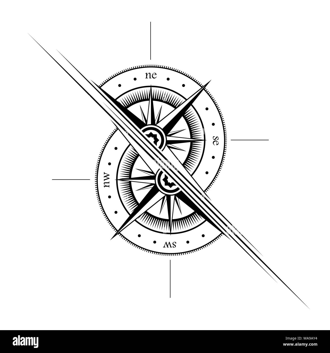 Contour noir symbole winrose isolé sur fond whitte Illustration de Vecteur