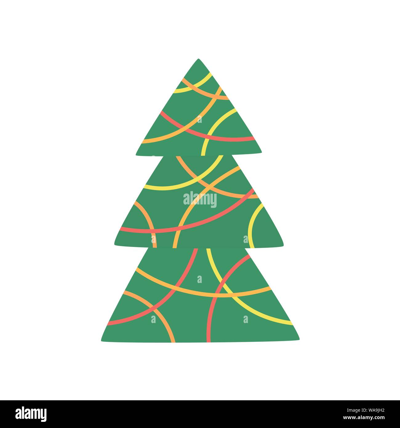 Arbre de Noël vert décoré de guirlande de Noël isolée sur blanc. Arbre vectoriel vert de noël Illustration de Vecteur