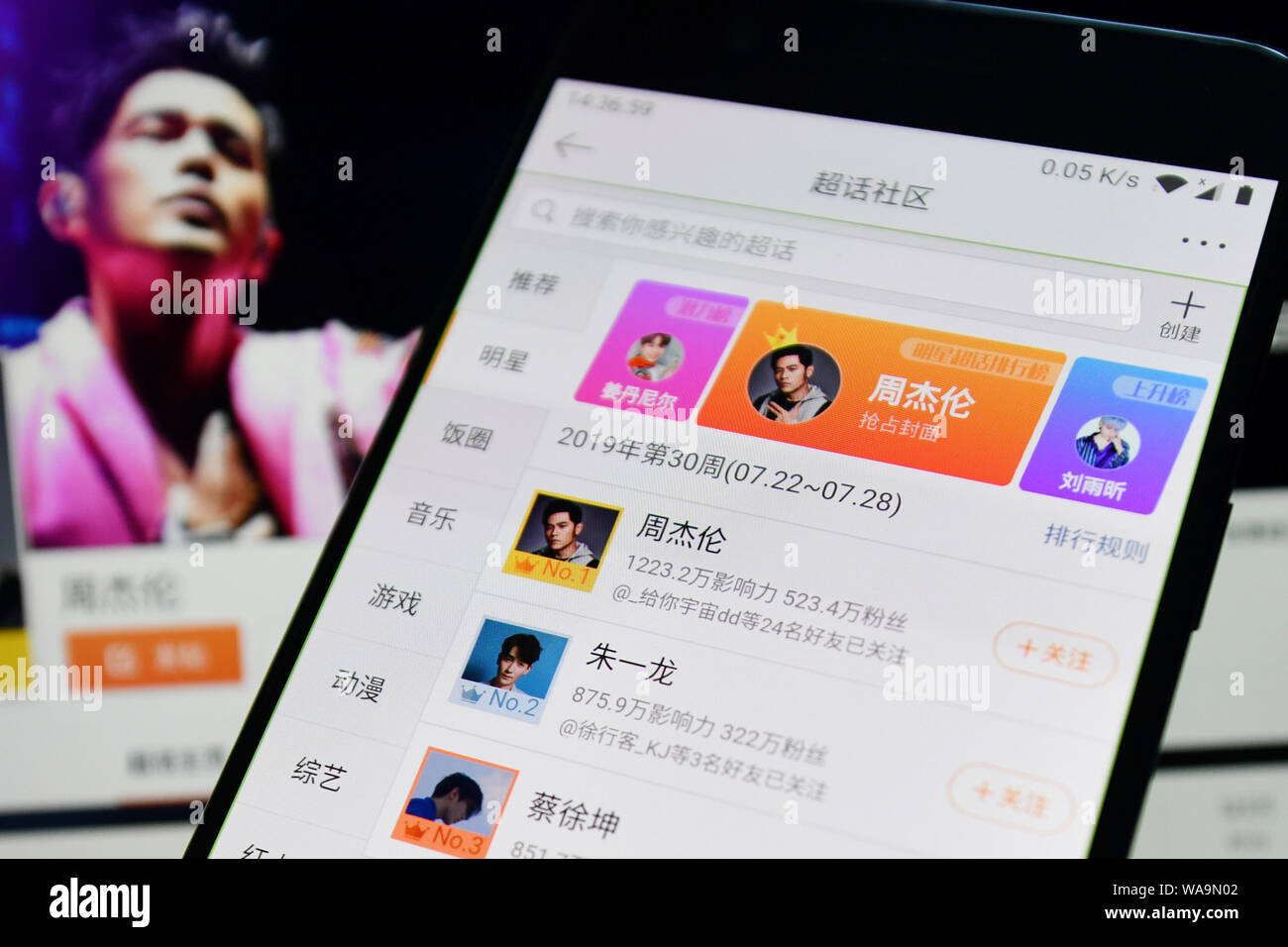 Un netizen montre les sujets super, un type de Reddit-like page communautaire, en tant que chanteur taïwanais Jay Chou en tête de la liste des patform sur Twitter La Chine-comme s Banque D'Images