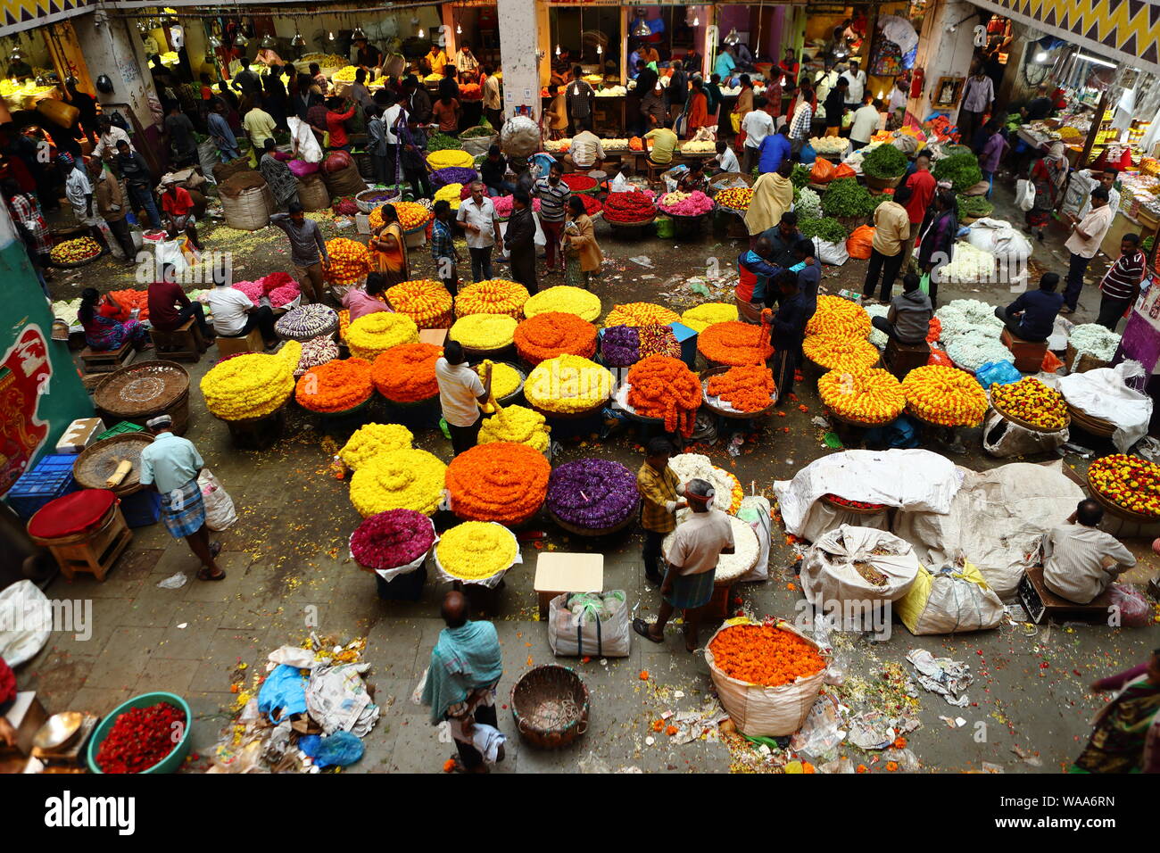 Marché aux Fleurs Marché-KR, Bangalore, Karnataka, Inde Banque D'Images