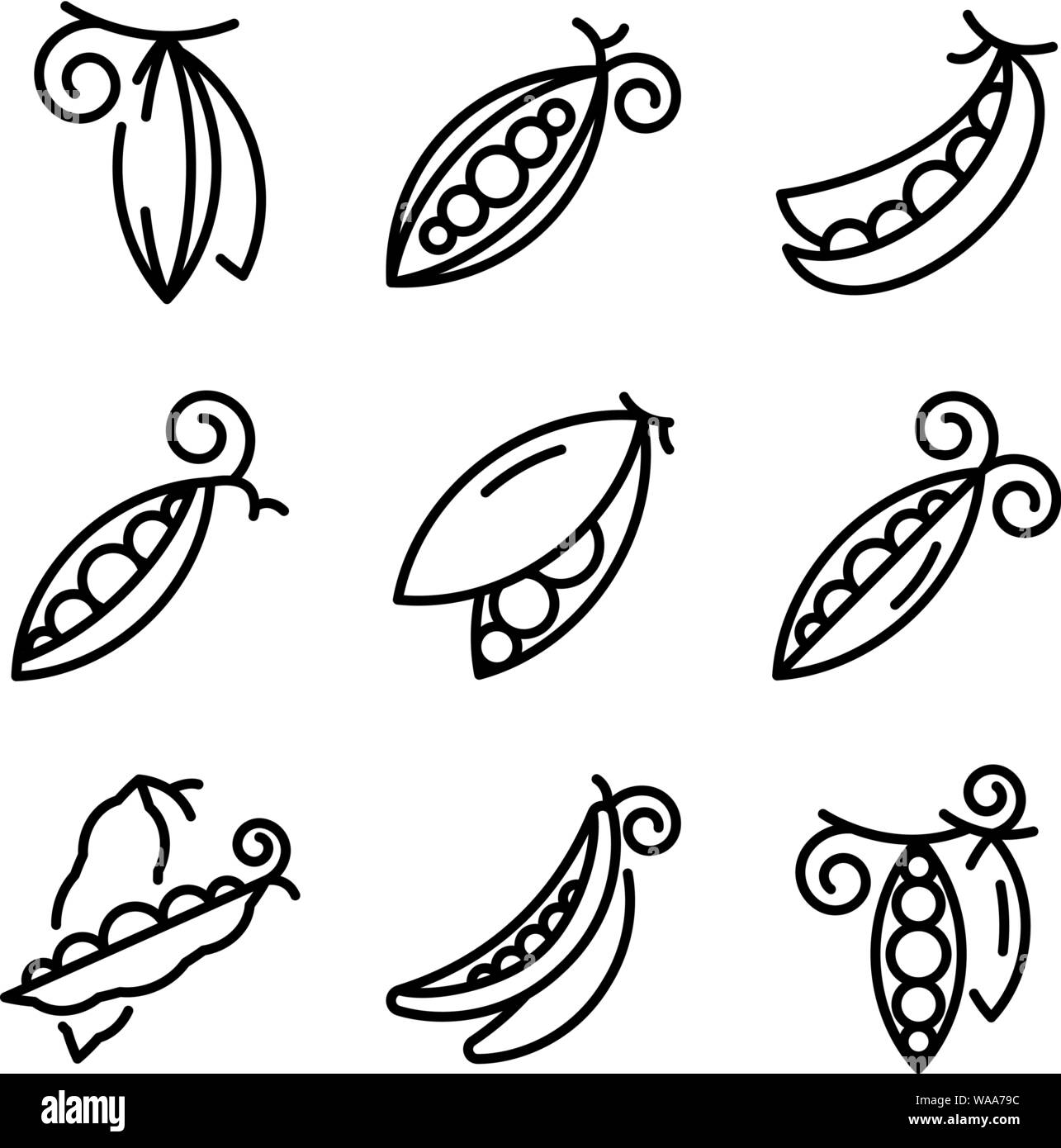 Pois icons set style du contour, Illustration de Vecteur