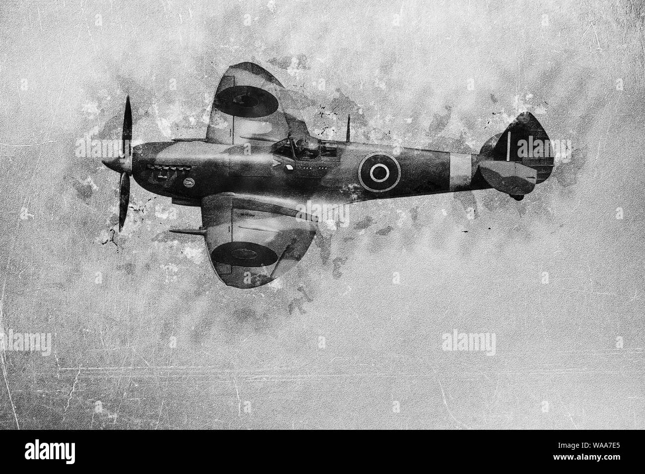 Amélioration de l'image numérique d'un Supermarine Spitfire de la Royal Air Force en vol Banque D'Images