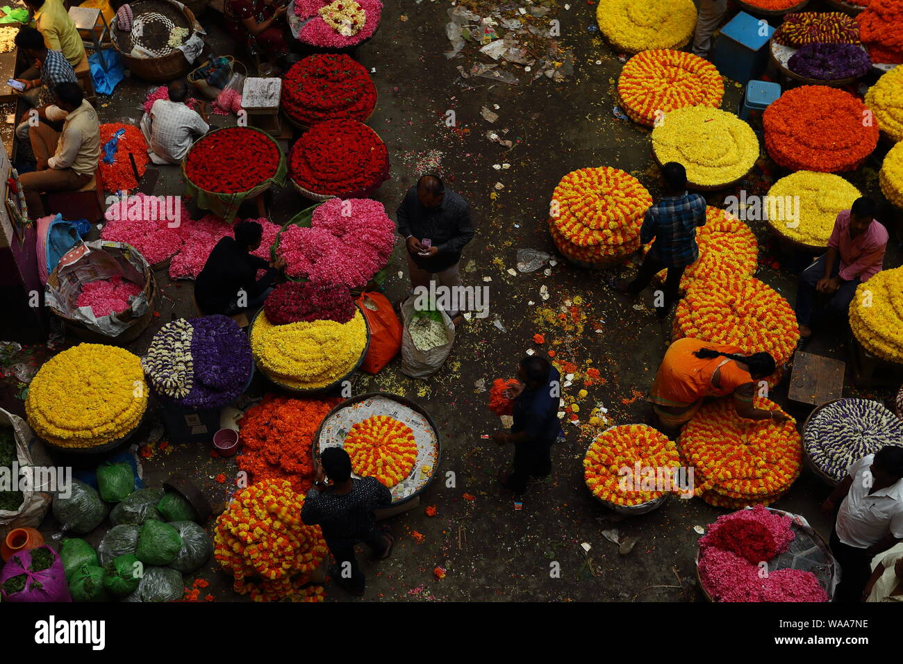 Marché aux Fleurs Marché-KR, Bangalore, Karnataka, Inde Banque D'Images