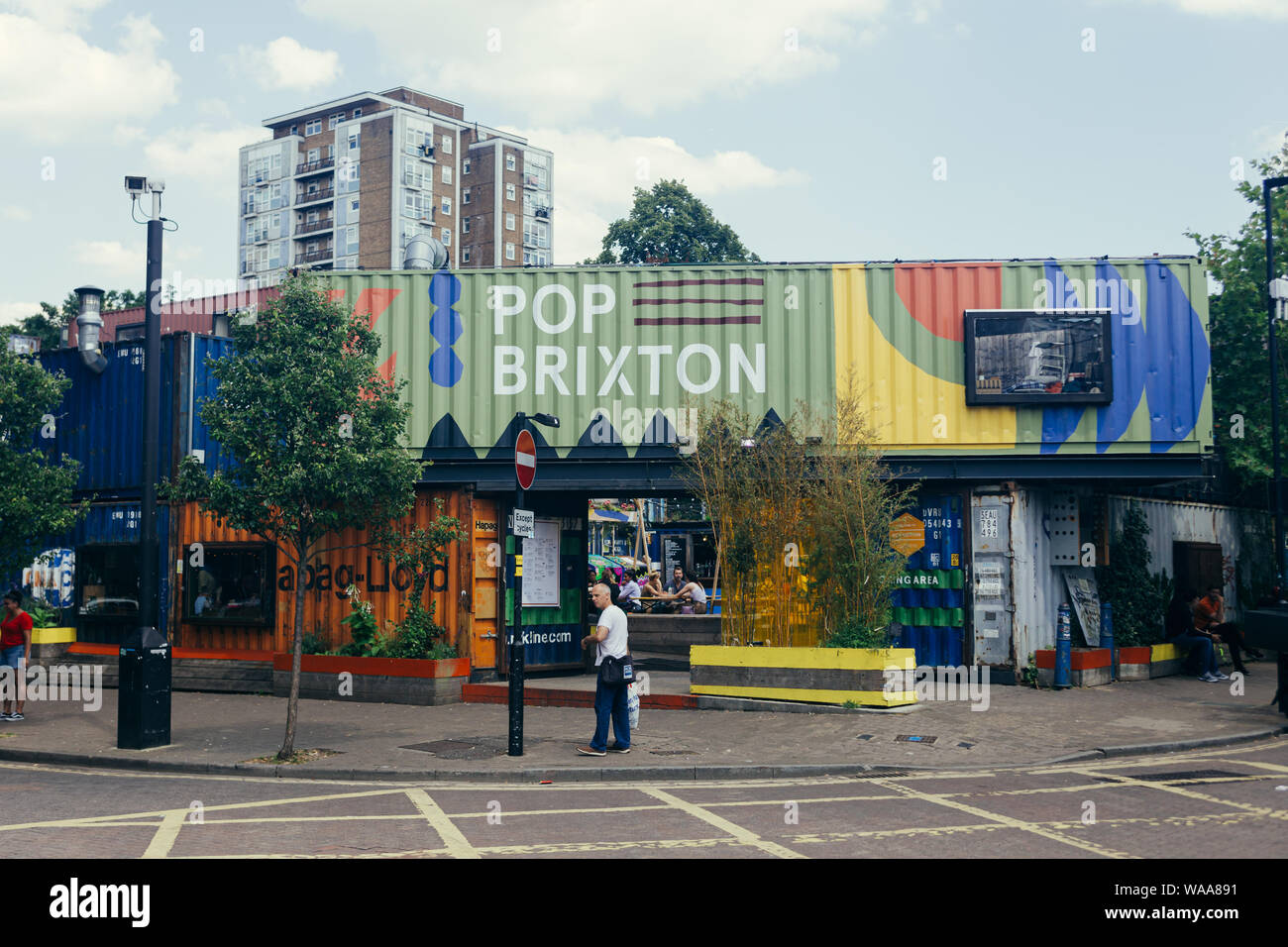 London / UK - Juillet 16, 2019 : Pop Brixton - espace qui met en valeur la plus passionnante de l'entreprise indépendante et Brixton Lambeth Banque D'Images