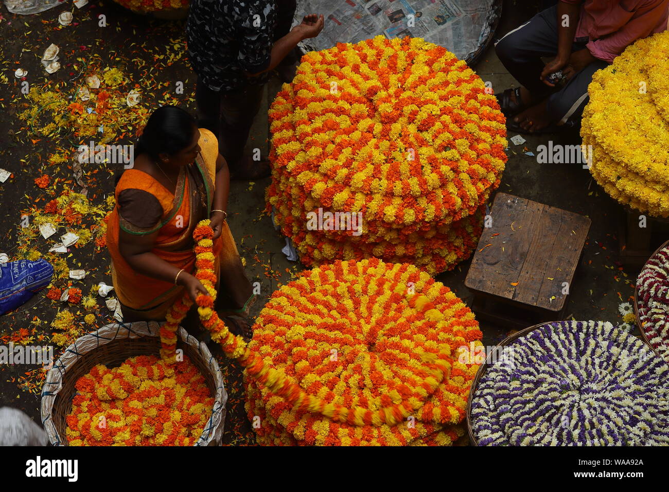 Marché aux Fleurs Marché-KR, Bangalore, Karnataka, Inde Banque D'Images