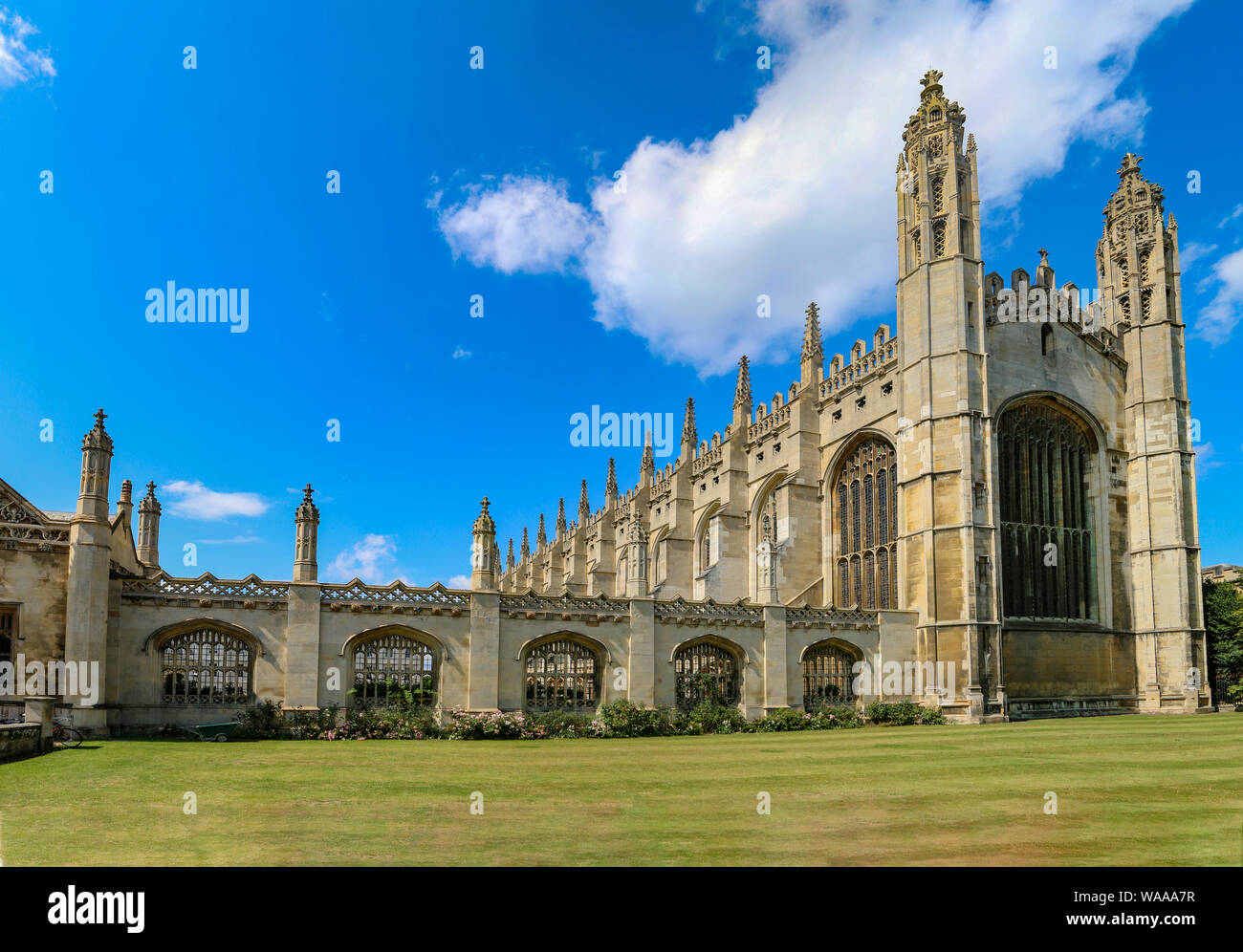 Belle gothique classique, King's College, Cambridge, Grande Bretagne Panorama Banque D'Images