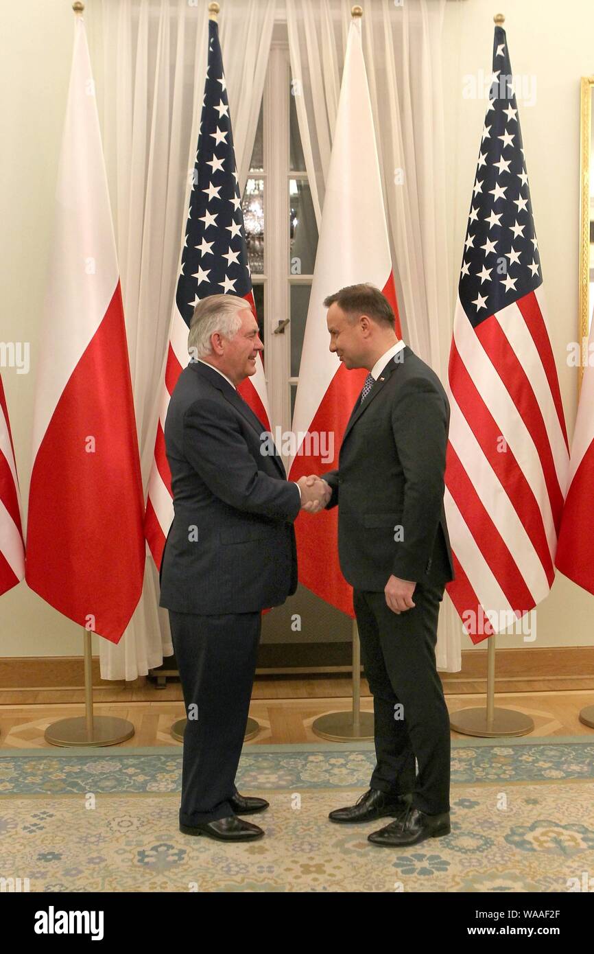 26 janvier 2018, Varsovie, Pologne. Le président de Pologne Andrzej Duda a rencontré l'ancien secrétaire d'Etat américain Rex Tillerson Banque D'Images