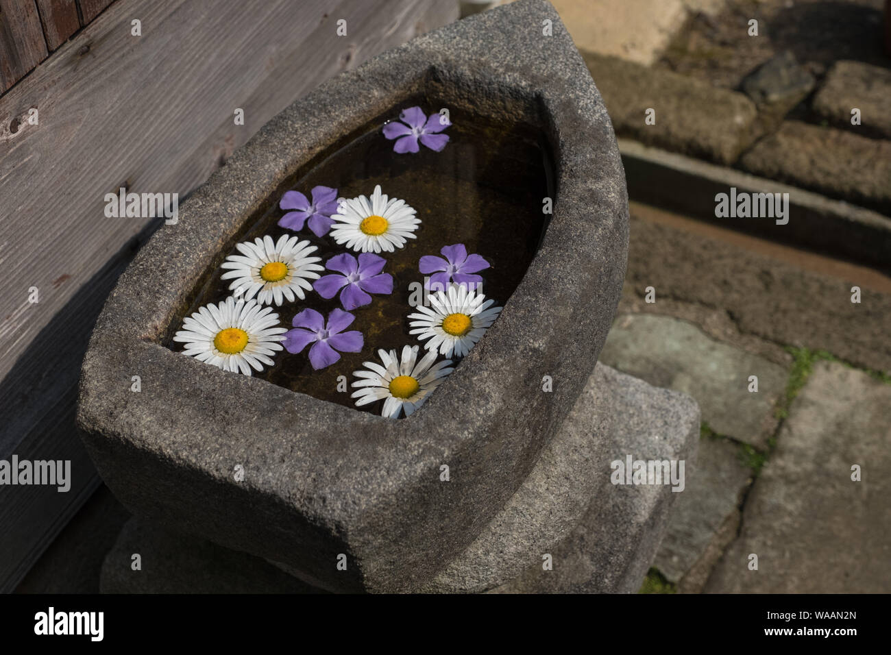 Vase en forme de bateau avec fleurs sur l'île de Sado, Japon Banque D'Images