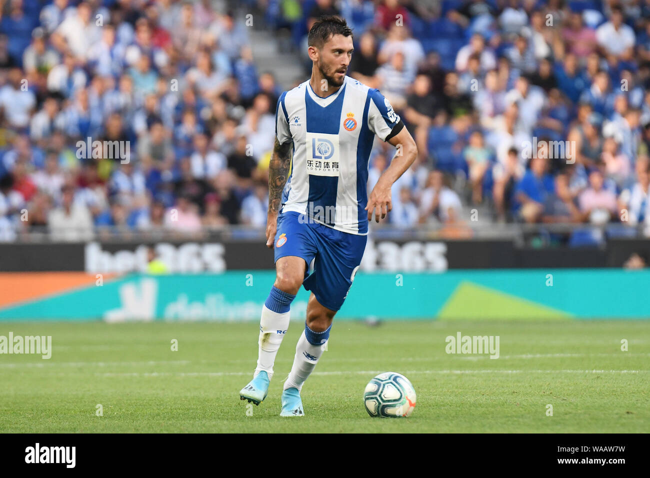 Facundo Ferreyra de RCD Espanyol pendant le match RCD Espanyol v FC Séville, de LaLiga saison 2019/2019, date 1. RCDE Stadium. Barcelone, Espagne, le 18 août 2019. Banque D'Images