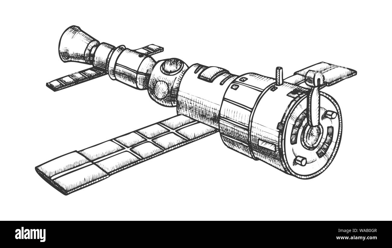 L'exploration de l'espace scientifique vecteur d'encre par Satellite Illustration de Vecteur