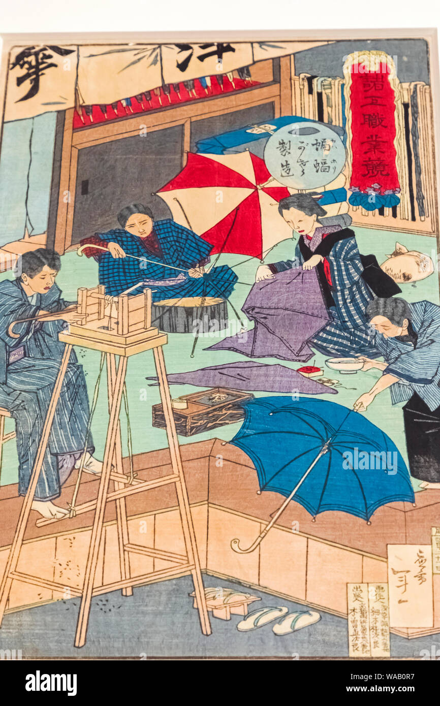 Le Japon, Honshu, Tokyo, Tokyo Metropolitan Marunouchi, musée Edo-Tokyo, représentant de la fabrication d'impression parapluie en date du 1879, 30076385 Banque D'Images