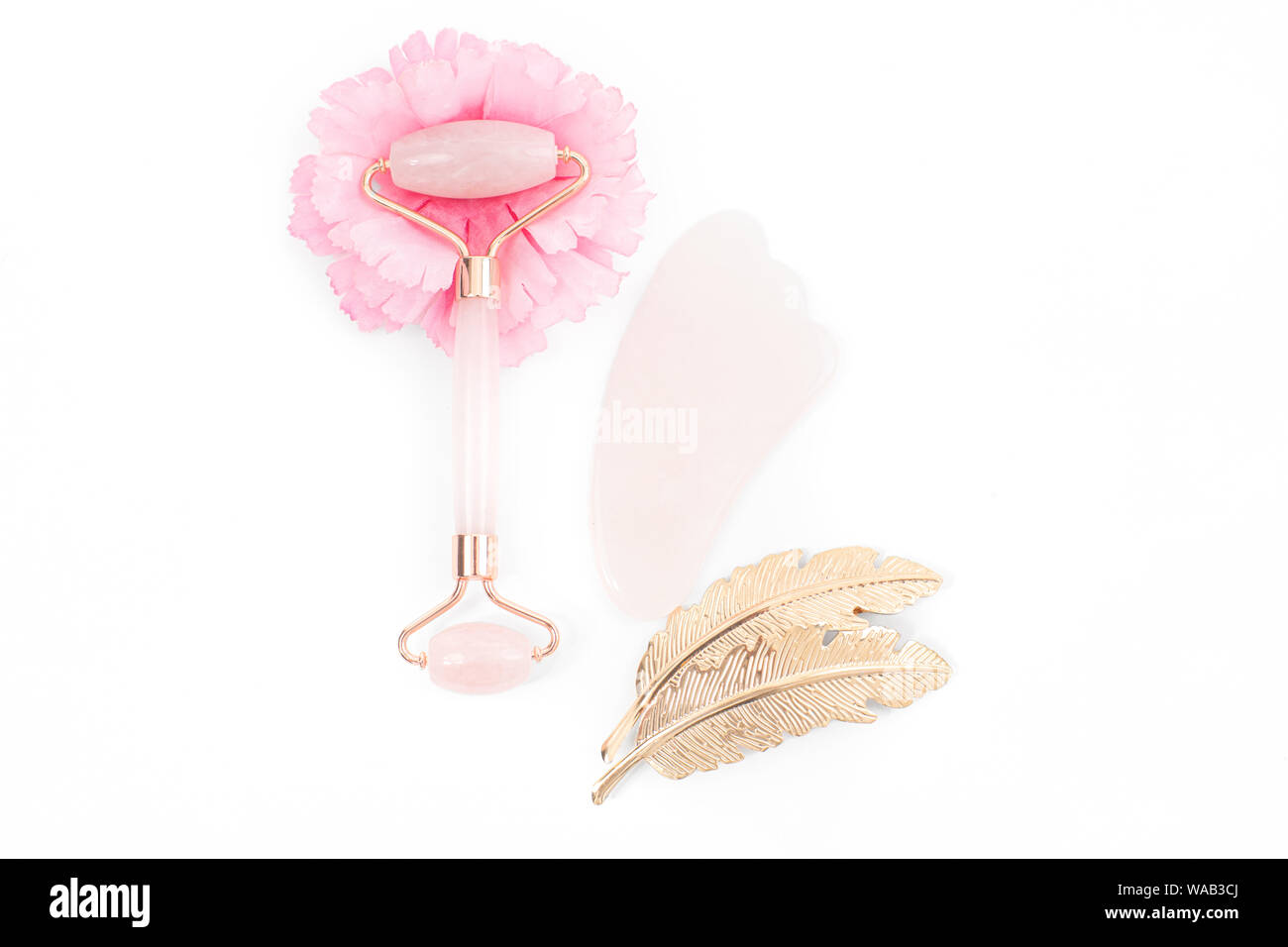 Rouleau pour Jade massage du visage. Gua Sha rose masseur facial outils. Anti age, levage et traitement tonifiant Banque D'Images