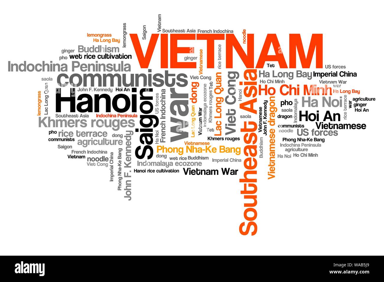 Vietnam tag cloud illustration. Pays Asie mot collage. Banque D'Images
