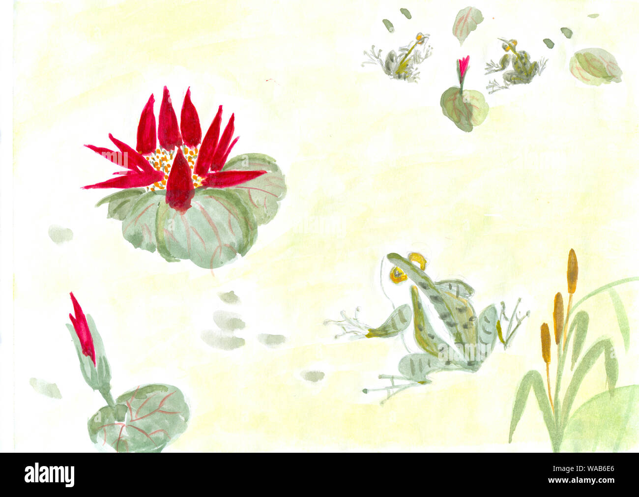 De style chinois dessins, croquis, Lotus, Nénuphar Banque D'Images