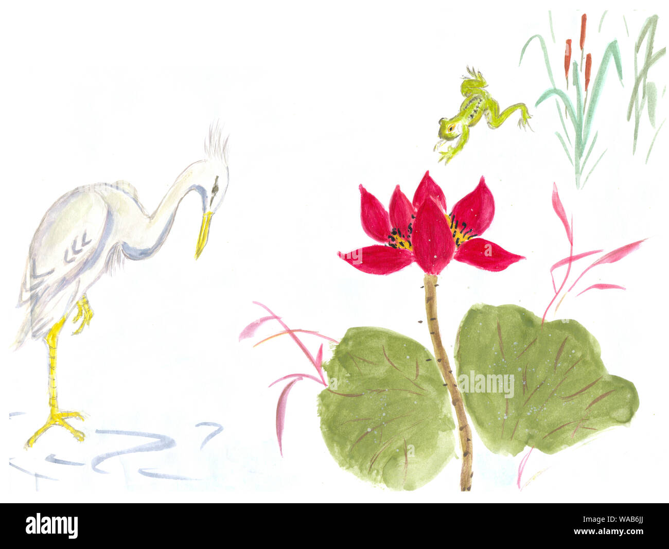 De style chinois dessins, croquis, Lotus, Nénuphar Banque D'Images