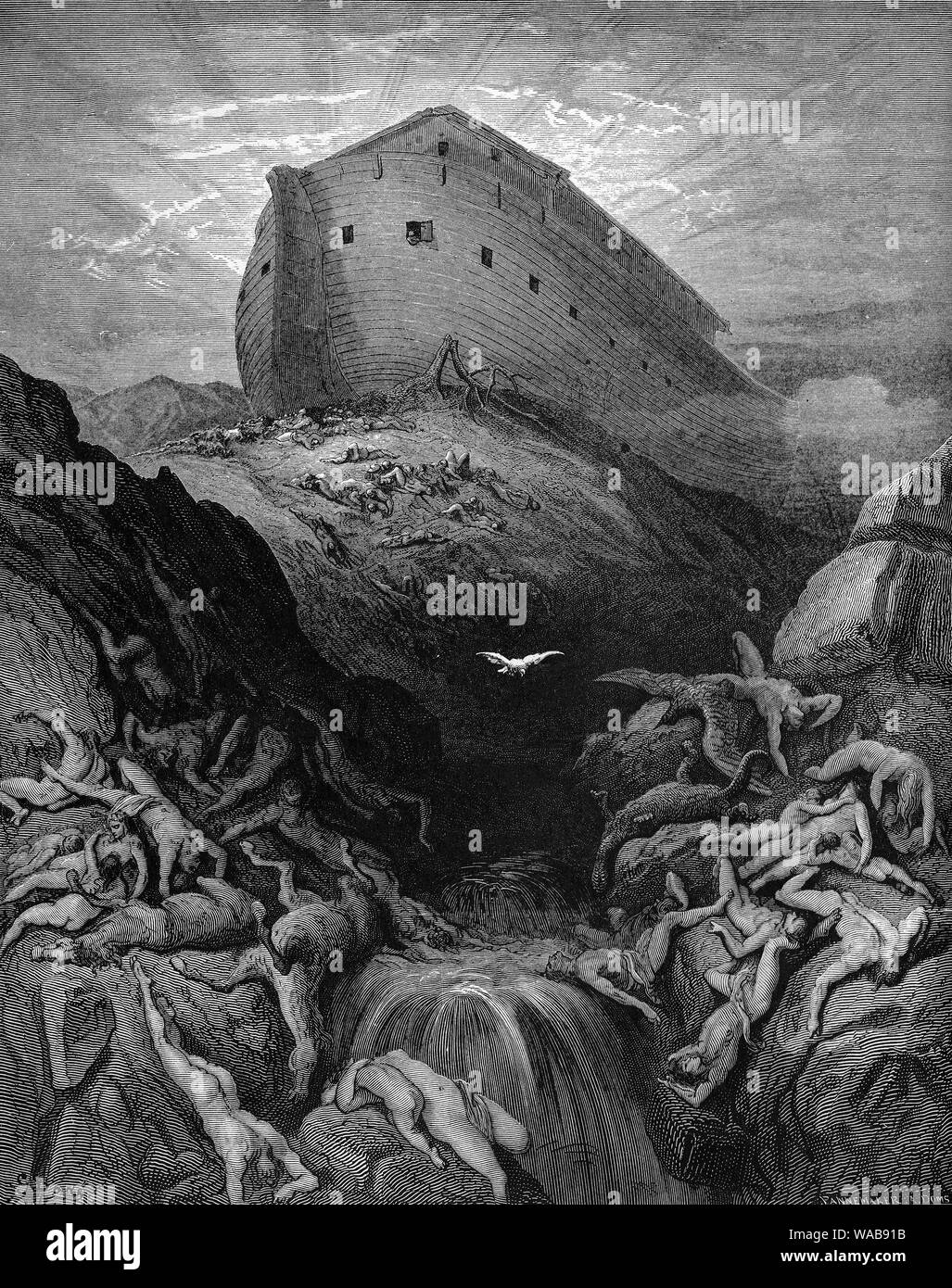 Gustave Doré, une colombe est envoyée depuis l'arche, l'arche de Noé la gravure, 1866 Banque D'Images