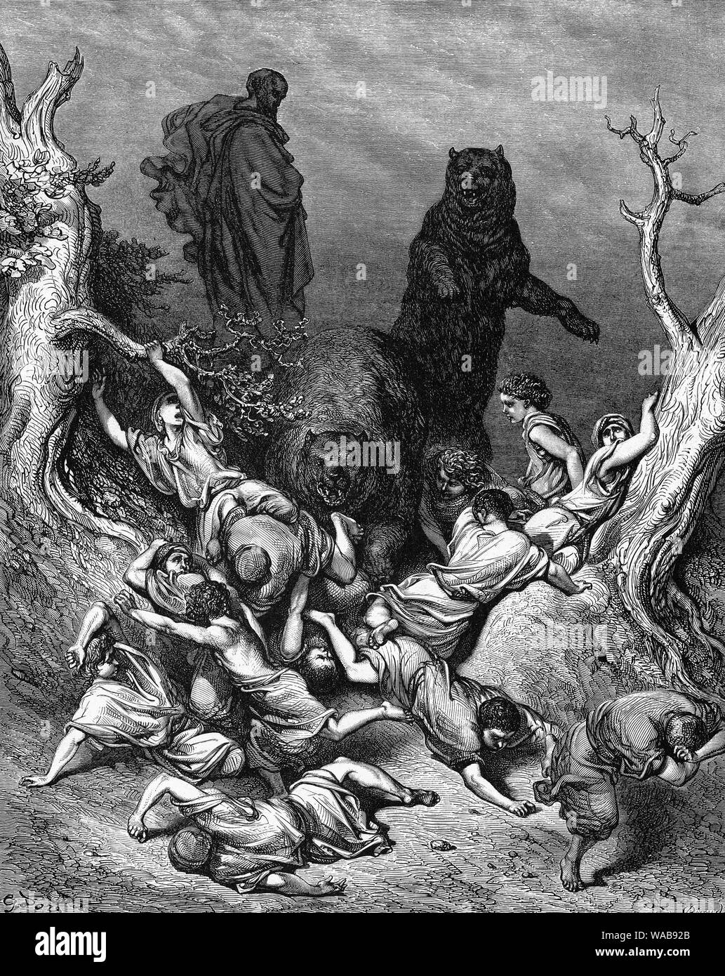 Gustave Doré, certains enfants sont détruits par les ours, gravure, 1866 Banque D'Images