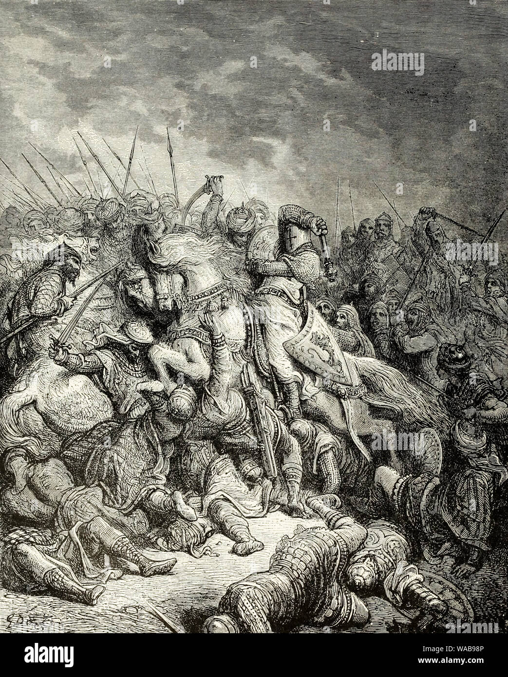 Les croisades, Richard et Saladin à la bataille d'Arsuf, 1191, gravure de Gustav doré, avant 1883 Banque D'Images