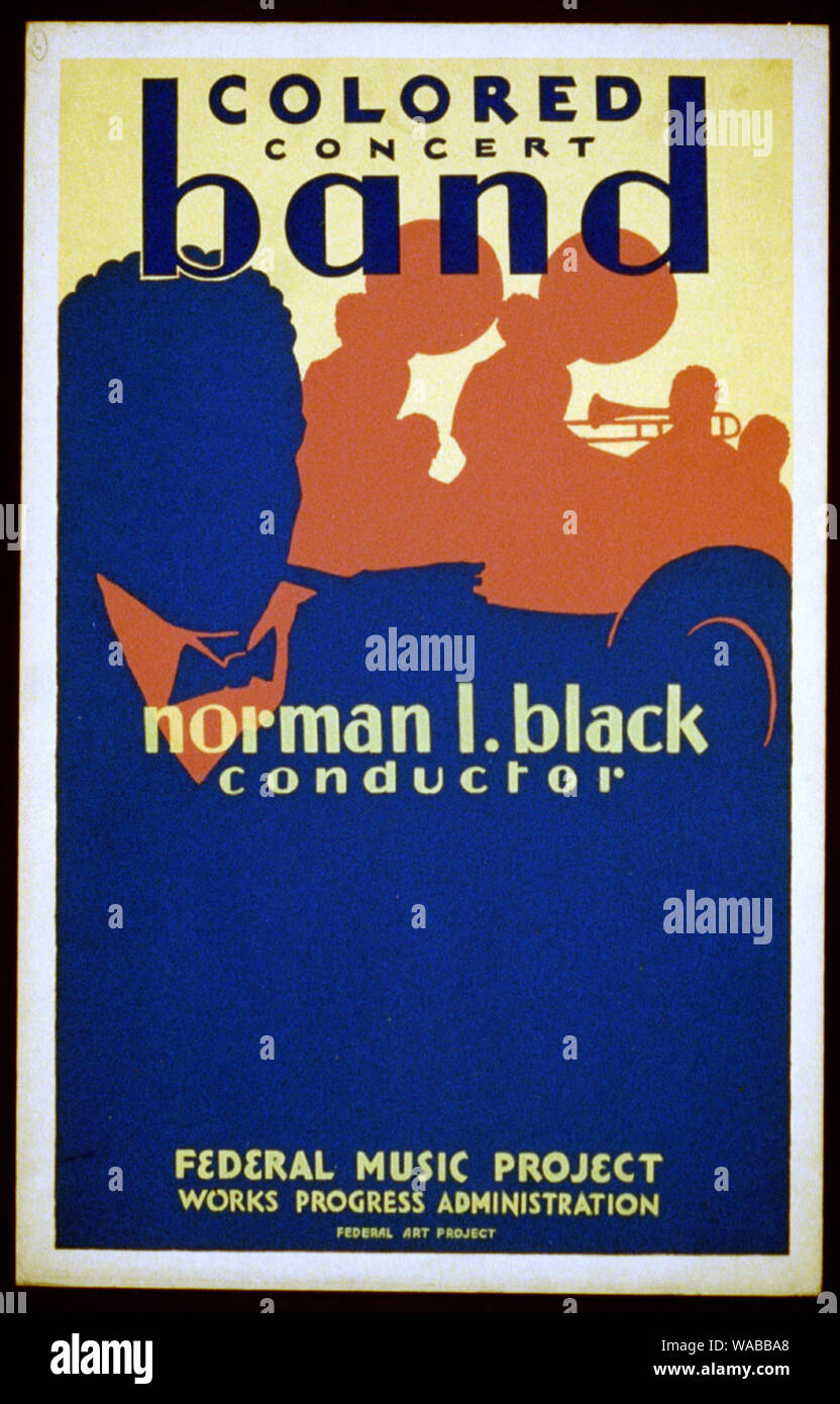 Harmonie de couleur noire, Norman L., chef d'orchestre Résumé : pour l'affiche de présentation du projet fédéral de la musique afro-américaine une harmonie, montrant des musiciens à silhouette. Banque D'Images