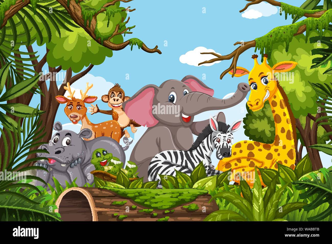Des animaux en scène jungle illustration Illustration de Vecteur