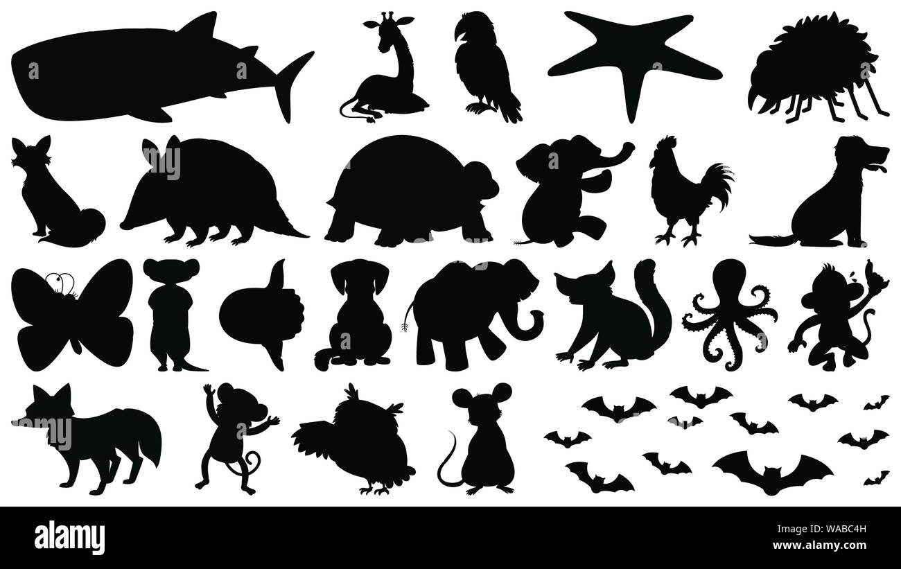Ensemble d'objets isolés sihouette illustration animaux - thème Illustration de Vecteur