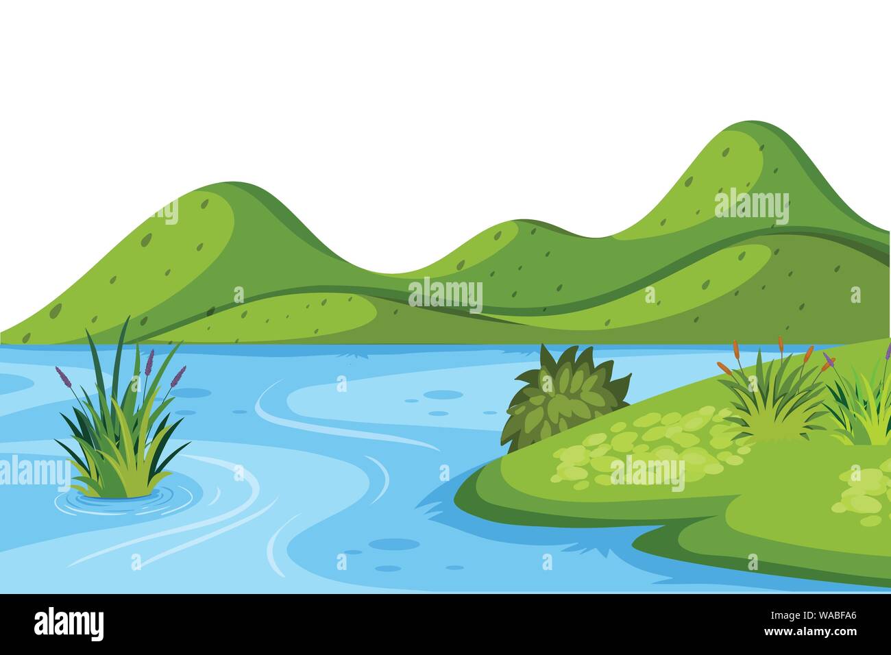 Fond de paysage avec le lac et les petites collines illustration Illustration de Vecteur