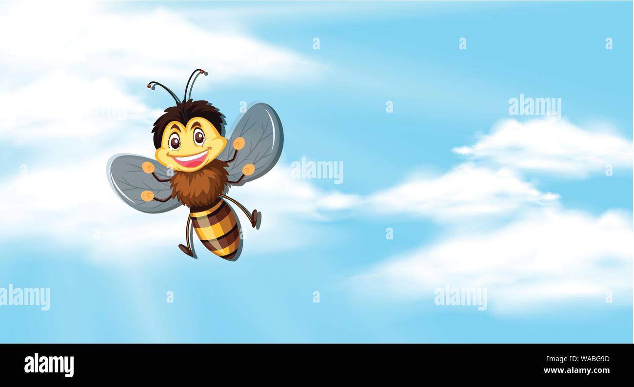 Le fond de ciel avec illustration de vol de l'abeille Illustration de Vecteur