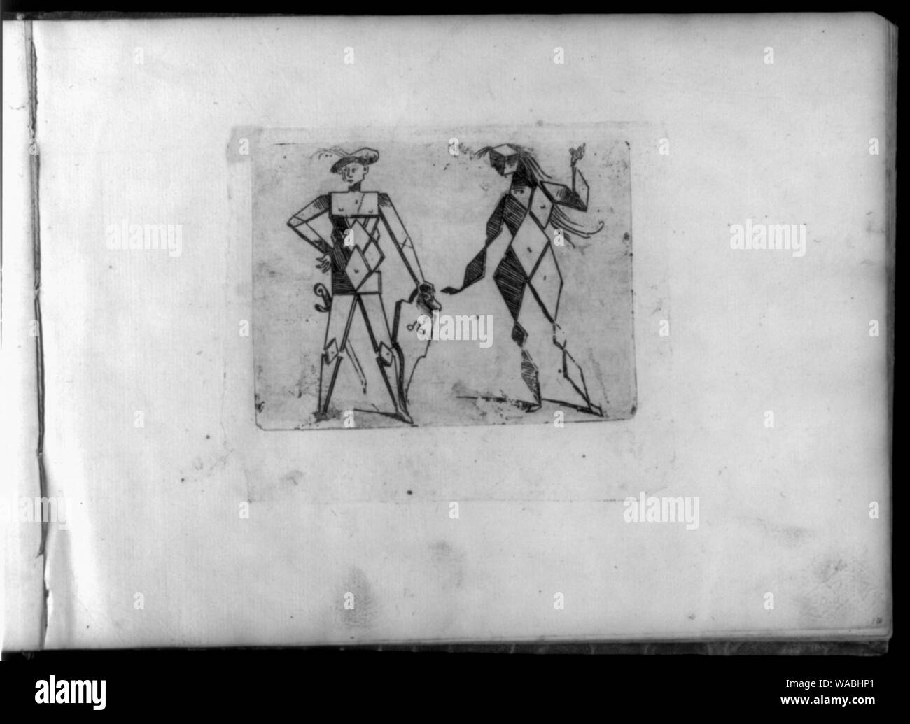 Figures composées dans le style cubiste et surréaliste composé de matériaux tels que des chaînes, des tubes, des grilles et des raquettes de tennis Banque D'Images