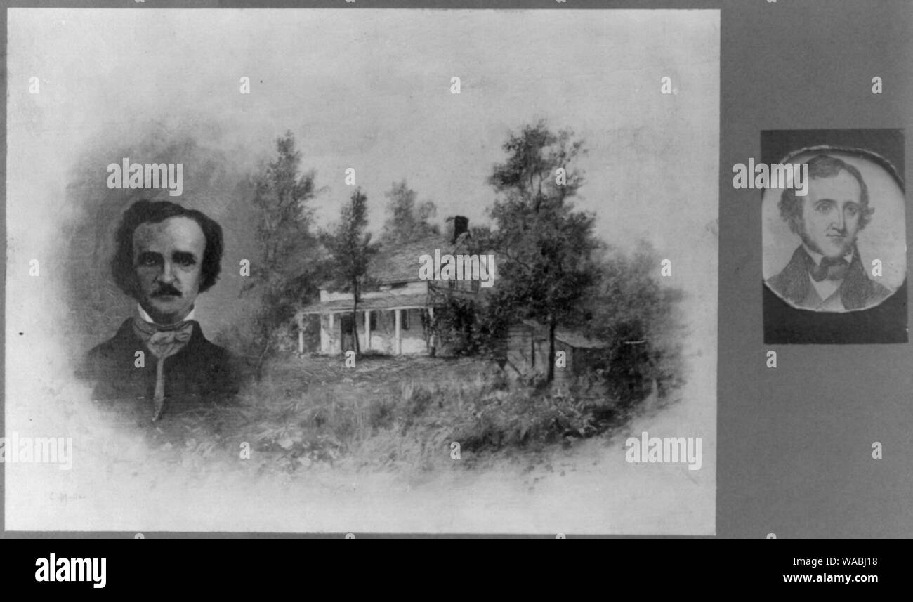 Maison de Fordham composite, N.Y., et la tête-et-épaules portrait d'Edgar Allan Poe Banque D'Images