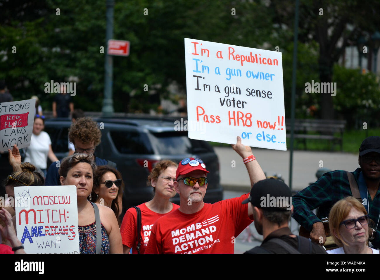 La demande pour les mamans Action rally plus strictes sur le contrôle des armes à feu et les vérifications des antécédents dans la ville de New York. Banque D'Images