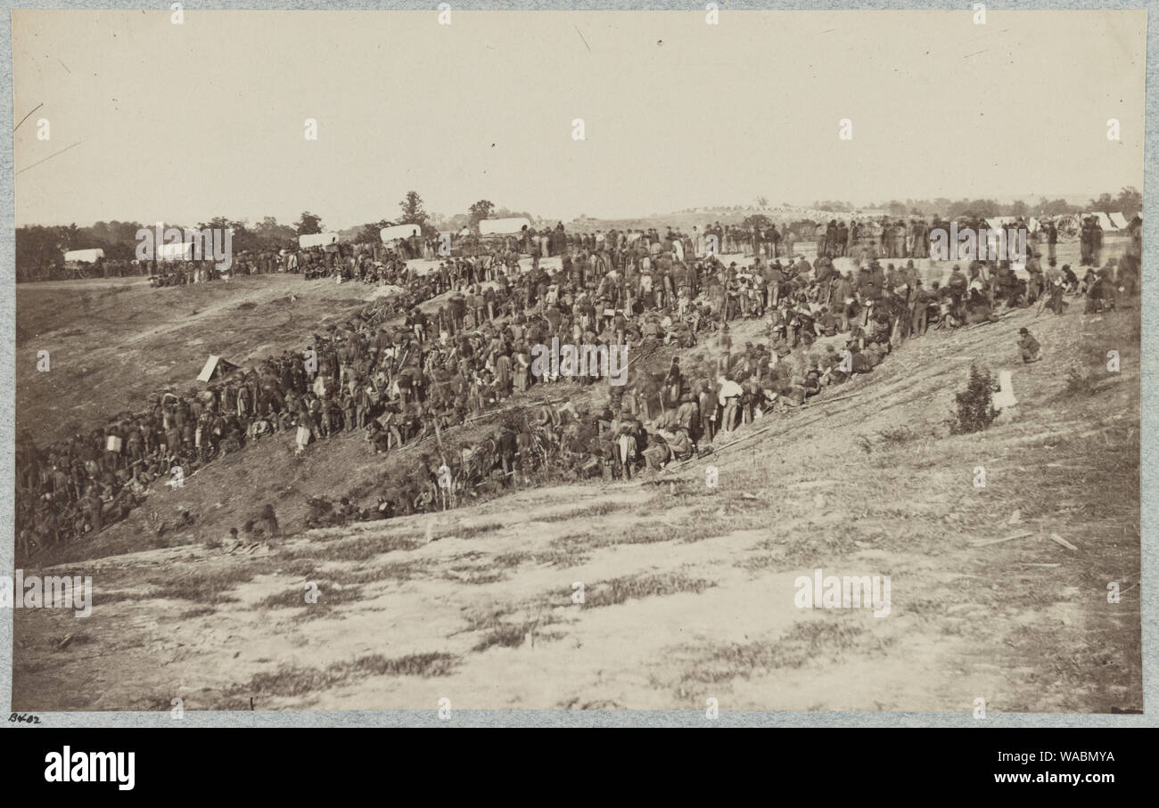 Prisonniers des Confédérés à Belle Plaine Landing, Va., capturé avec la division de Johnson, 12 mai 1864 Banque D'Images