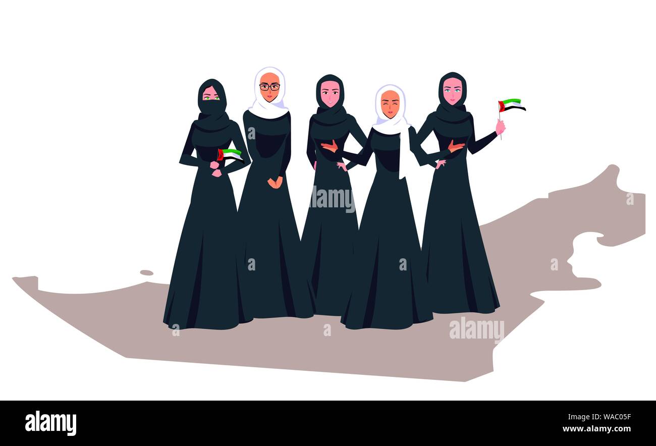 Avec l'affiche de la fête des femmes emirati groupe femelles vector illustration design Illustration de Vecteur