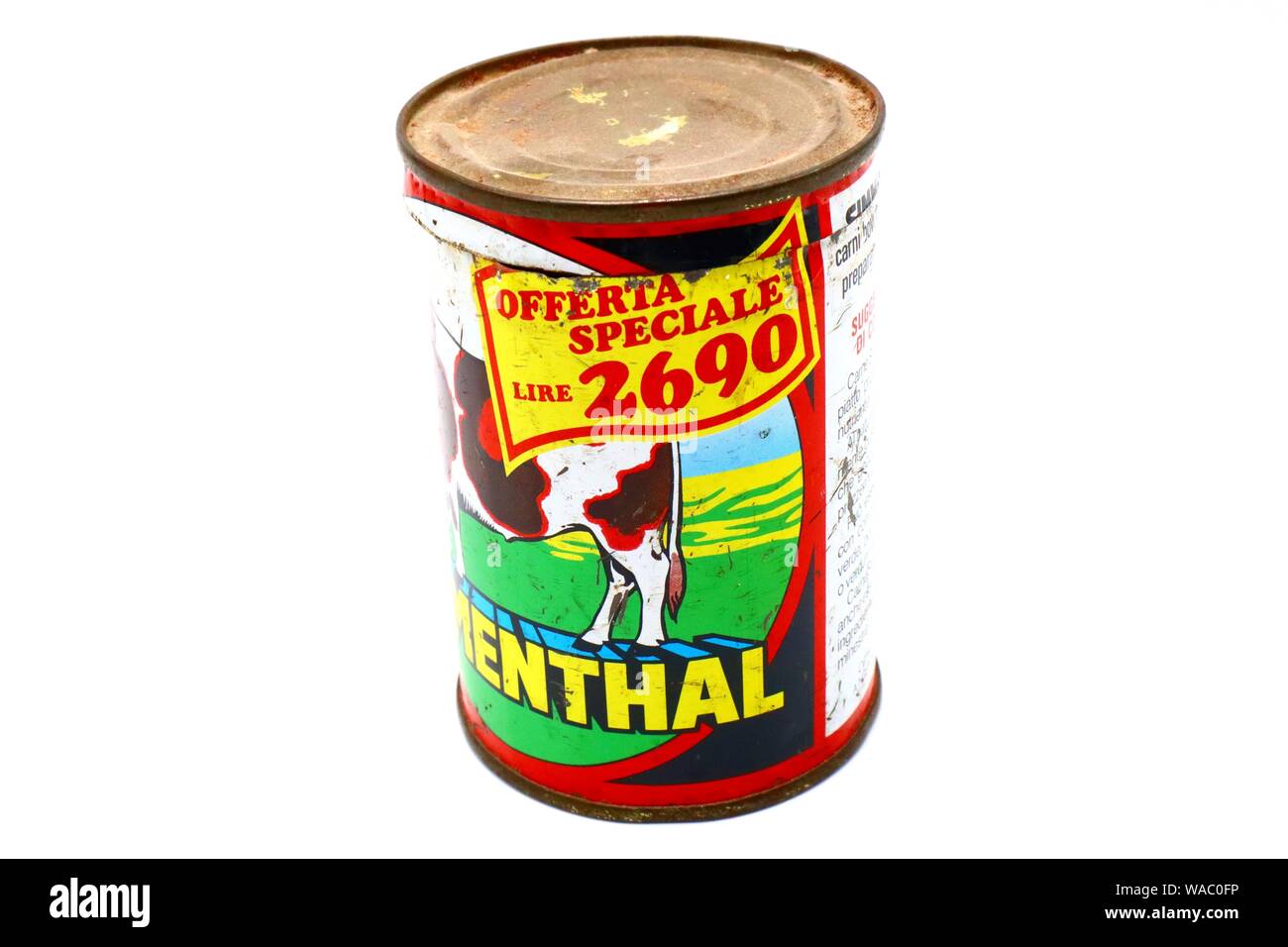 SIMMENTHAL Vintage Tin Can. Simmenthal est une marque produisant un boeuf bouilli en Jelly par Bolton Food Banque D'Images