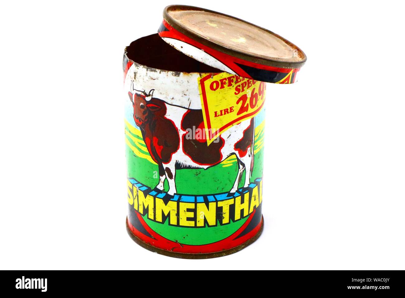 SIMMENTHAL Vintage Tin Can. Simmenthal est une marque produisant un boeuf bouilli en Jelly par Bolton Food Banque D'Images