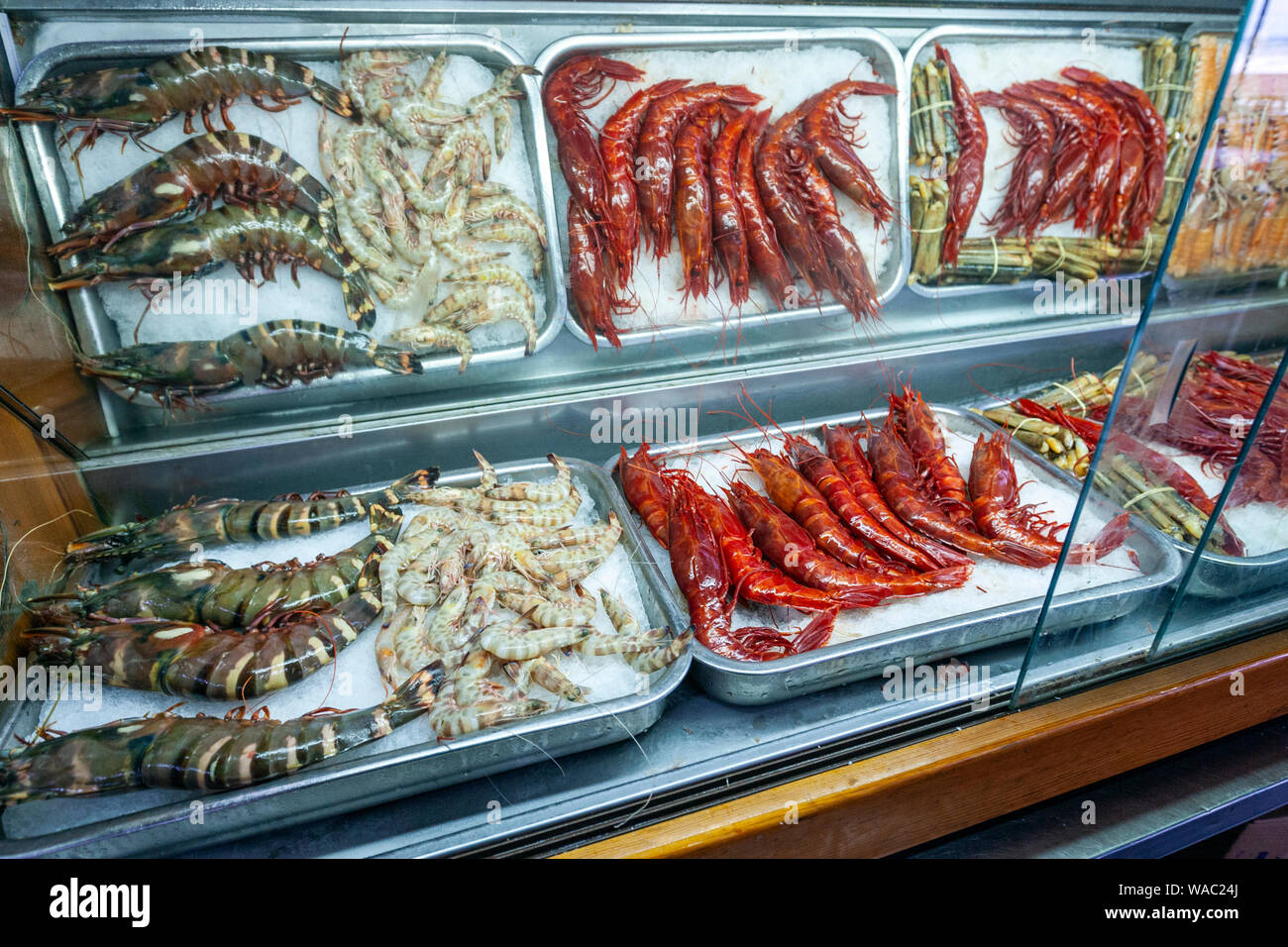 Sélection de fruits de mer dans le restaurant typique El Tintero, fruits de mer frais, Malaga, Andalousie, Espagne Banque D'Images