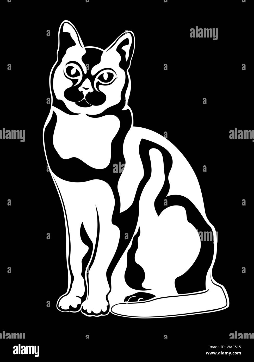 Abstract vector black cat pochoir, dessin à la main sur fond blanc Illustration de Vecteur