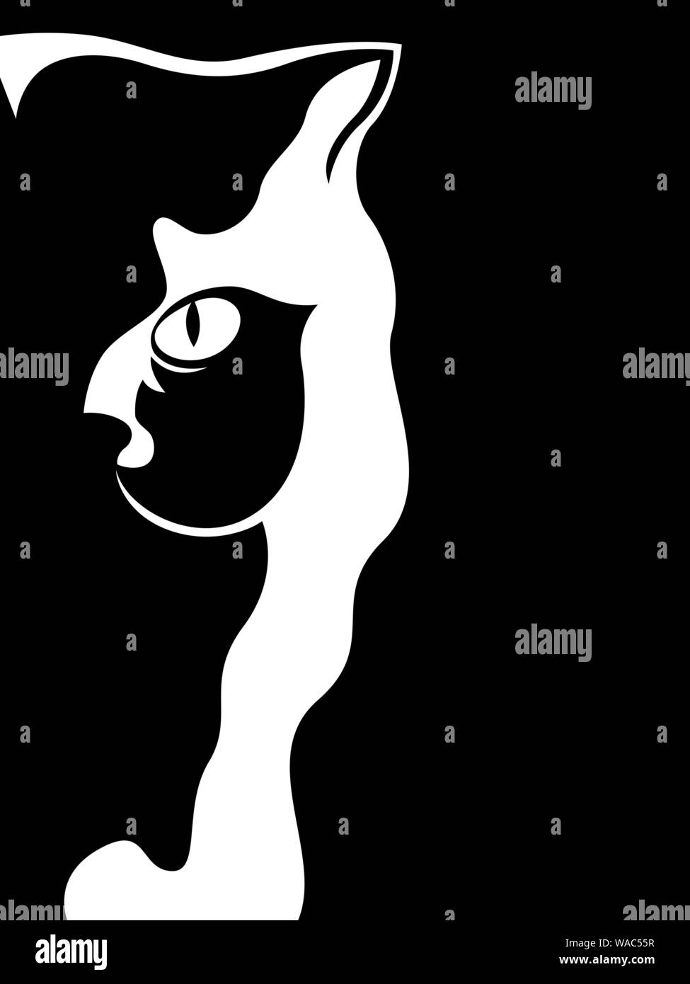Abstract vector black cat pochoir, dessin à la main sur le fond blanc Illustration de Vecteur