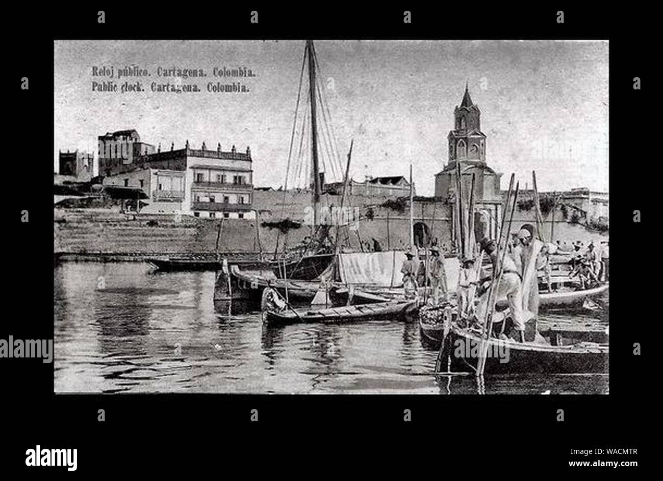 Dock de los Pegasos et Torre del Reloj Público 1910 Cartagena de Indias (Colombie). Banque D'Images