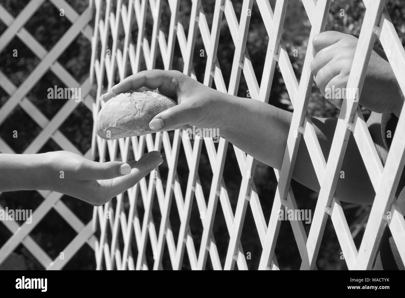 Main sur les bars. L'échange de choses trought bars. Les problèmes sociaux. Prision question. Banque D'Images