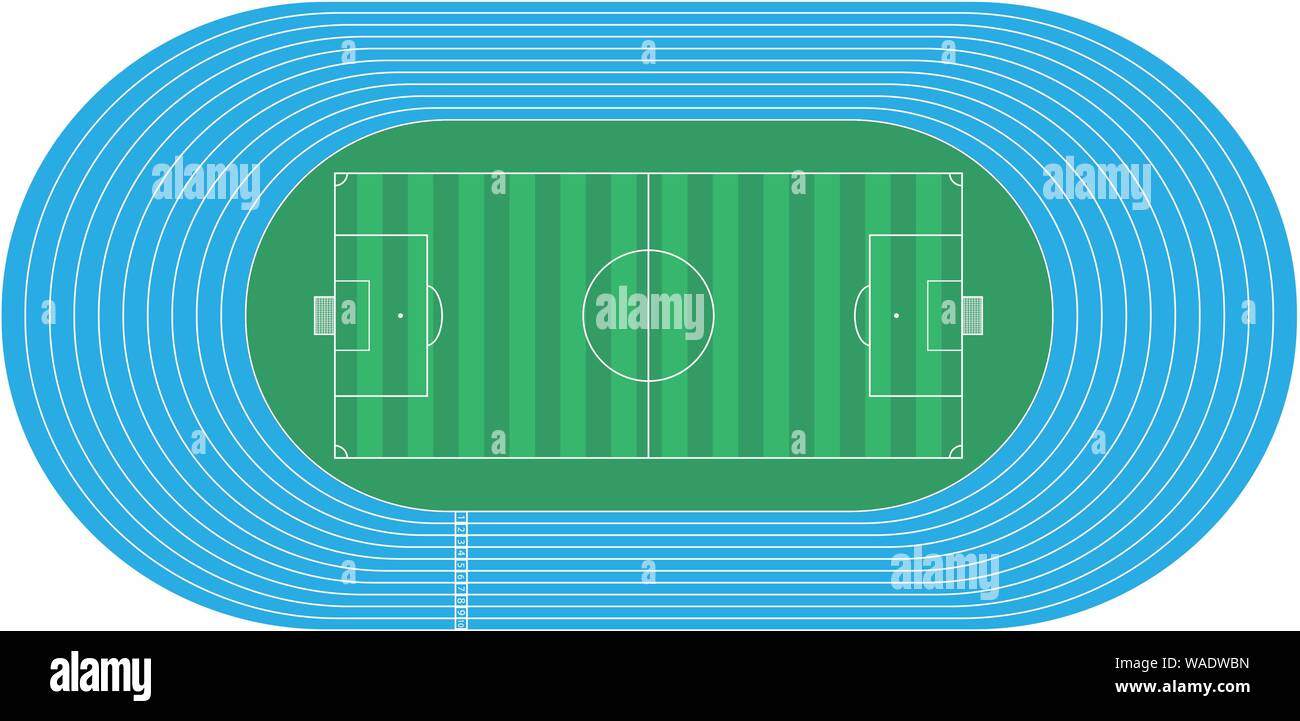 Vue de dessus d'une piste de course et le terrain de soccer sur fond blanc Illustration de Vecteur