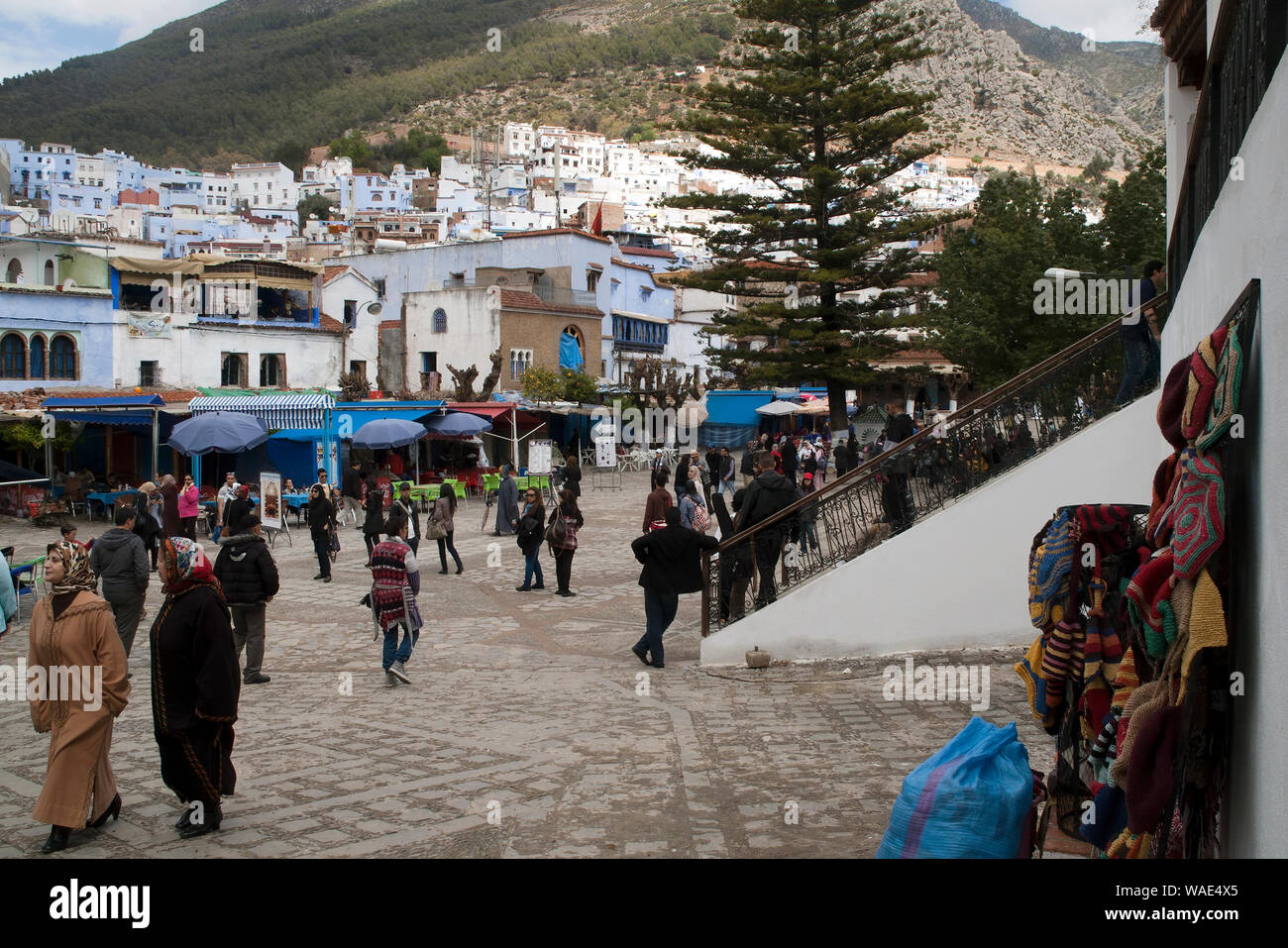Chefchaouen Maroc, Street View de la PSSE el-hammam square Banque D'Images