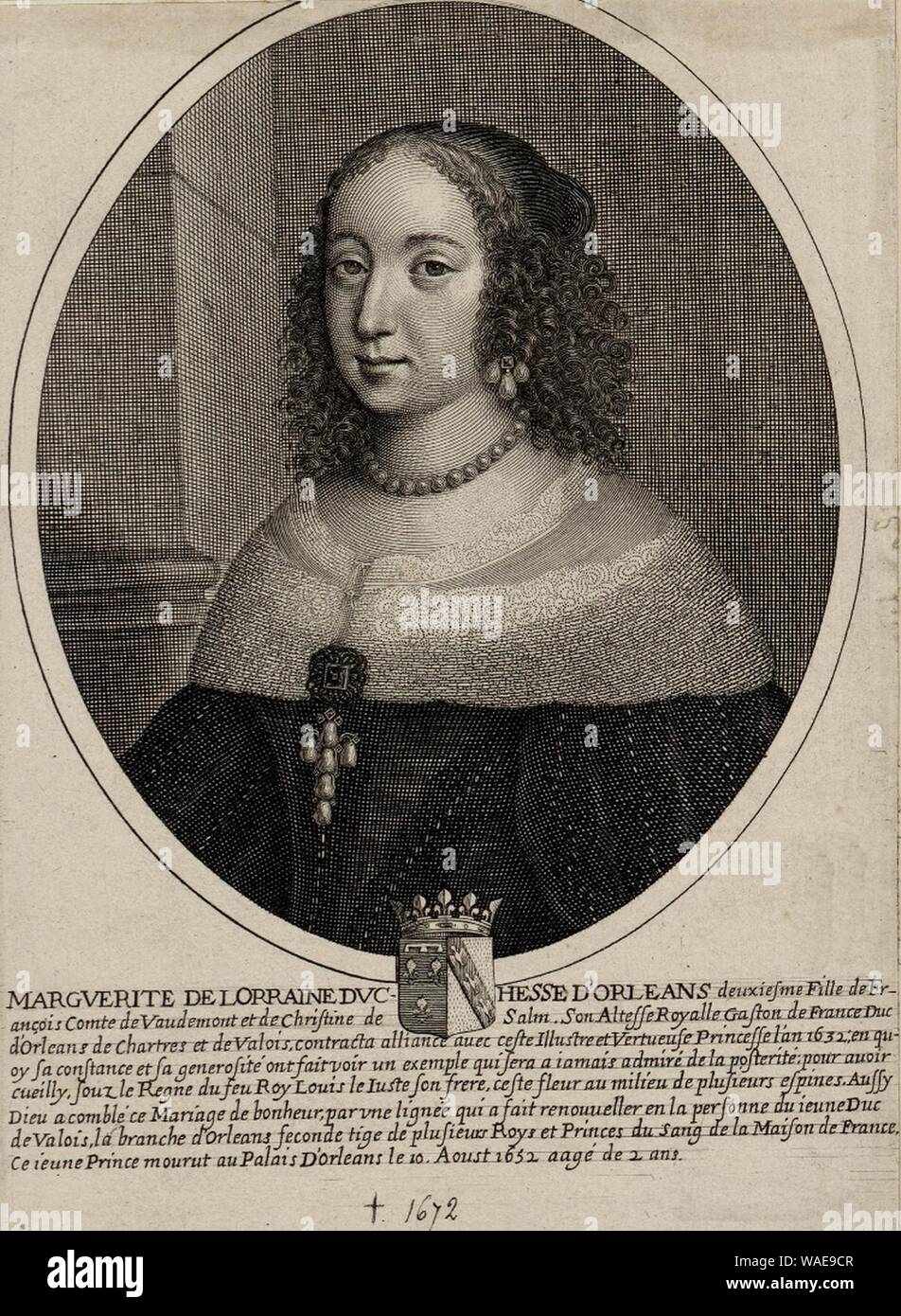 Dessin de Marguerite de Lorraine, duchesse d'Orléans et de l'épouse de Gaston de France. Banque D'Images