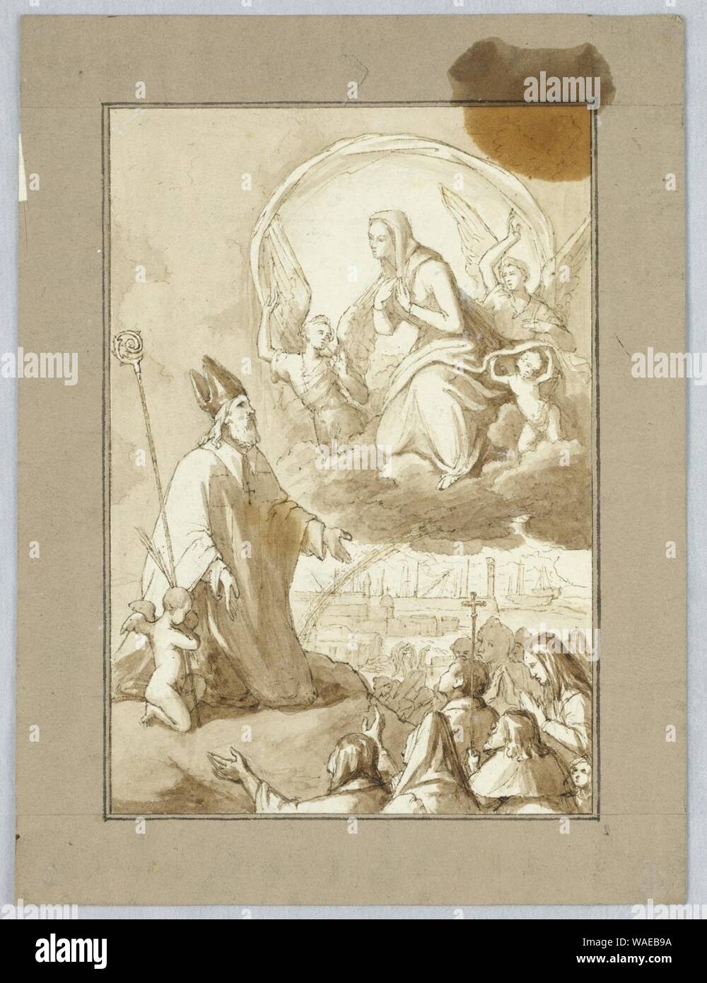 Le dessin, l'évêque avec Marie, Reine du Ciel, 17e-19e siècle Banque D'Images