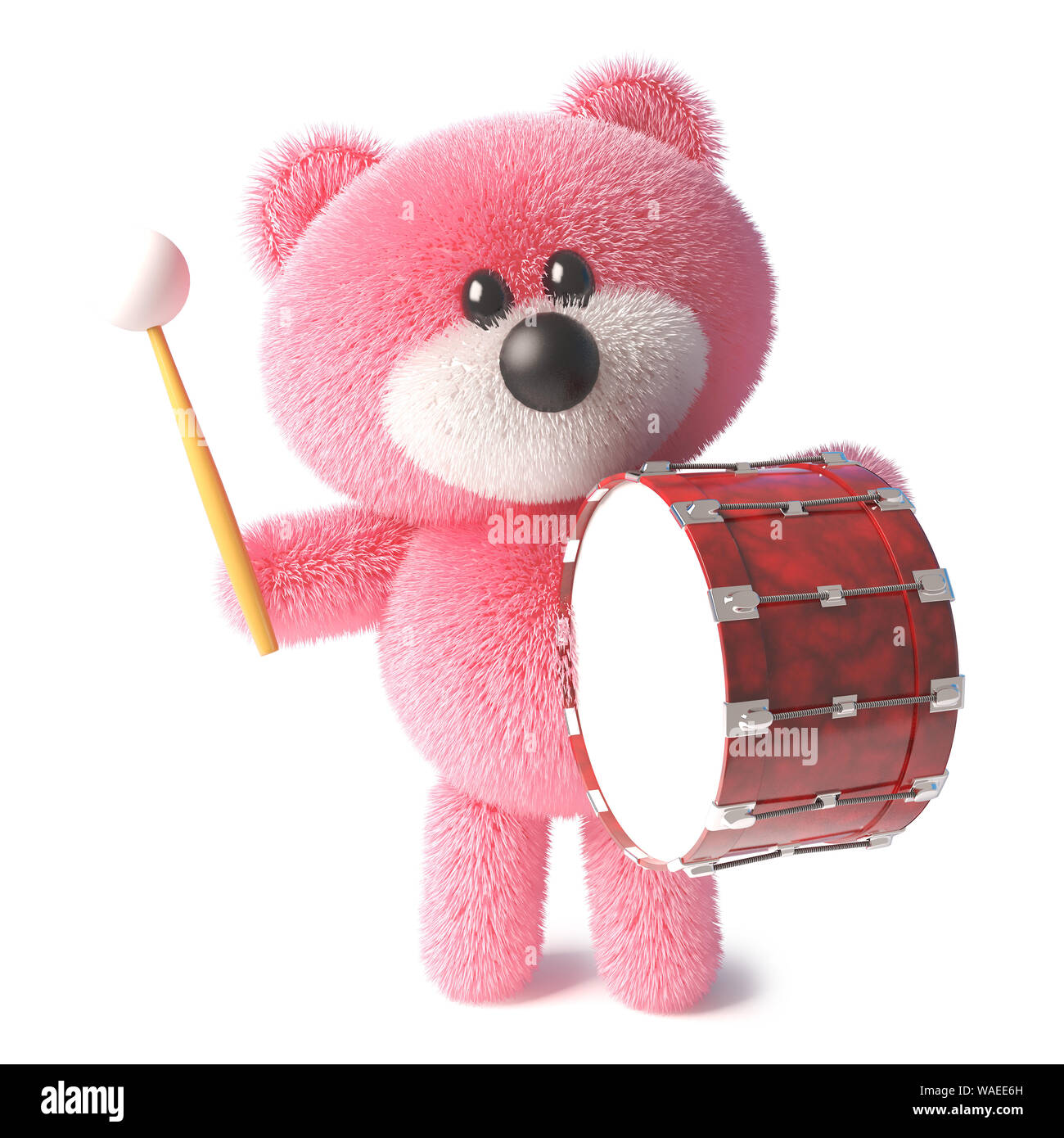 3d ours en peluche rose avec fourrure pelucheuse bangs sur une grosse grosse caisse, illustration 3D render Banque D'Images