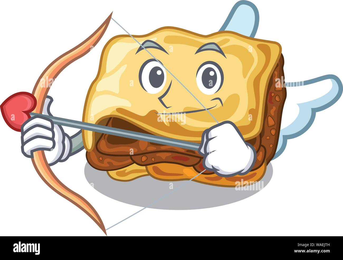 La moussaka avec Cupidon Dans la Mascot forme Illustration de Vecteur