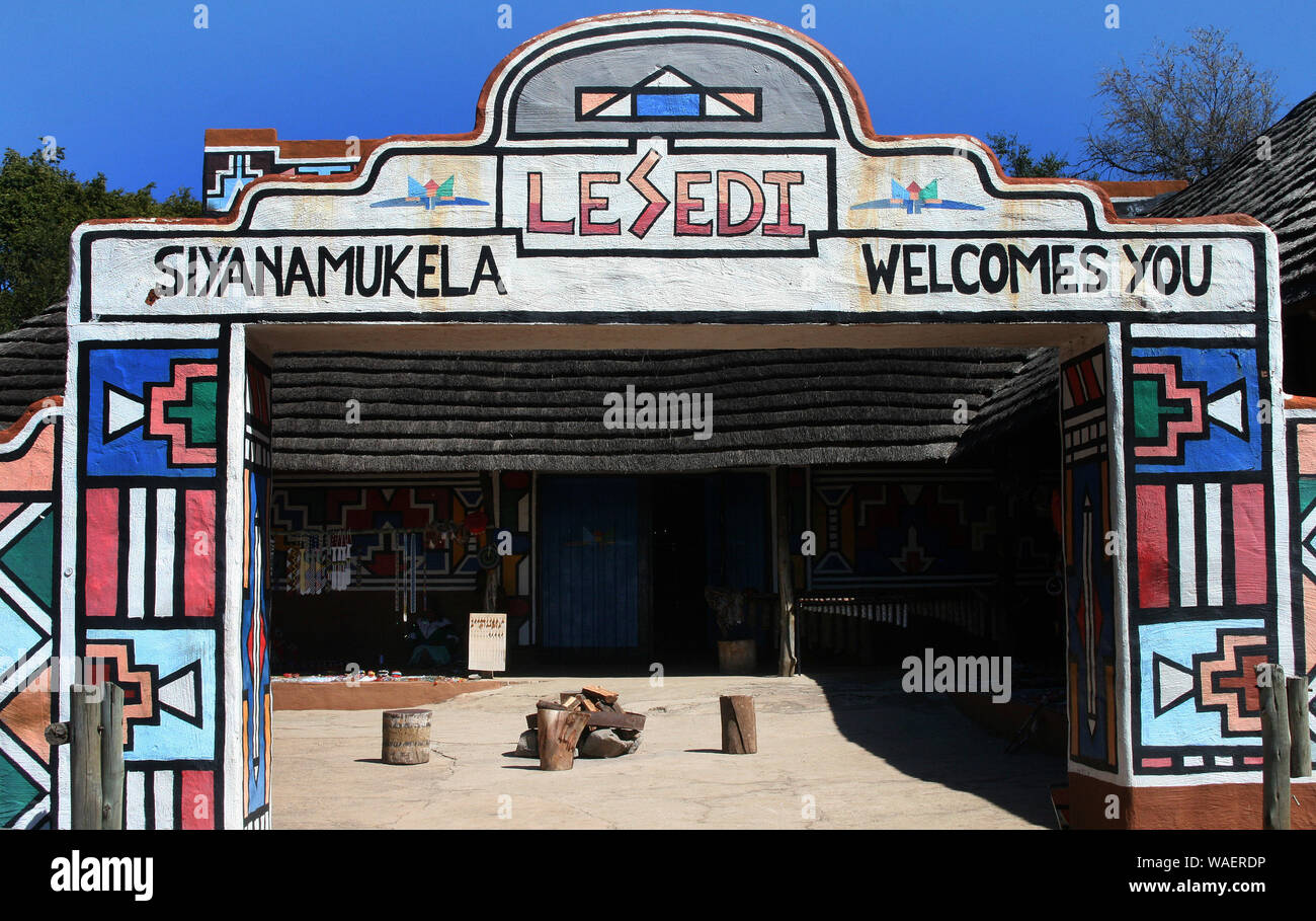 Entrée de Lesedi Cultural Village, berceau de l'humanité, l'Afrique du Sud Banque D'Images