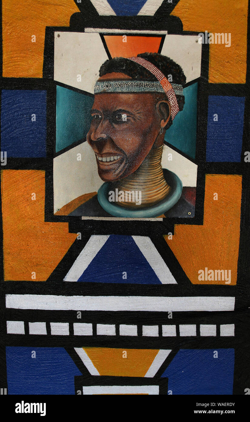 Murs peints traditionnels Ndebele à Lesedi Cultural Village, berceau de l'humanité, l'Afrique du Sud Banque D'Images