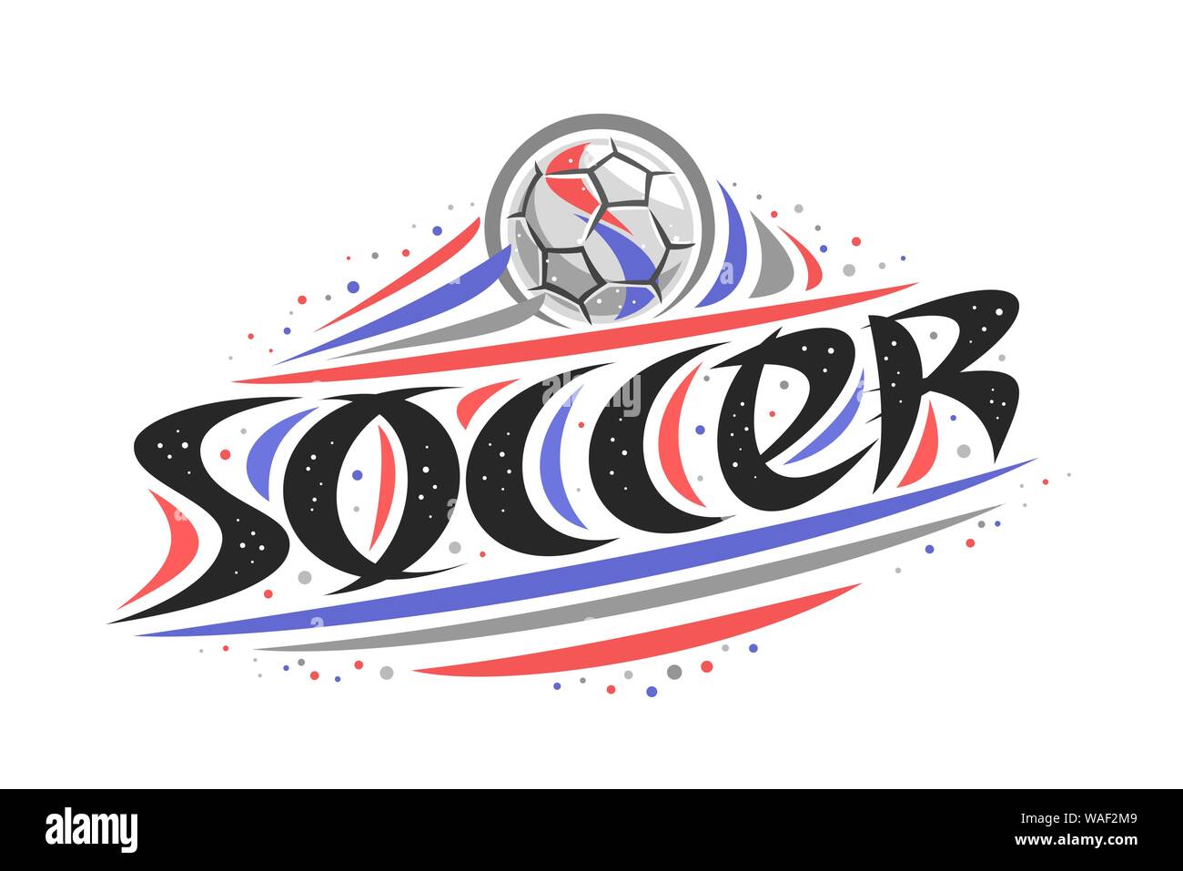 Logo vector pour le soccer, contours creative illustration de hitting ball en objectif, pinceau décoratif original typeface pour mot soccer, résumé simpliste Illustration de Vecteur