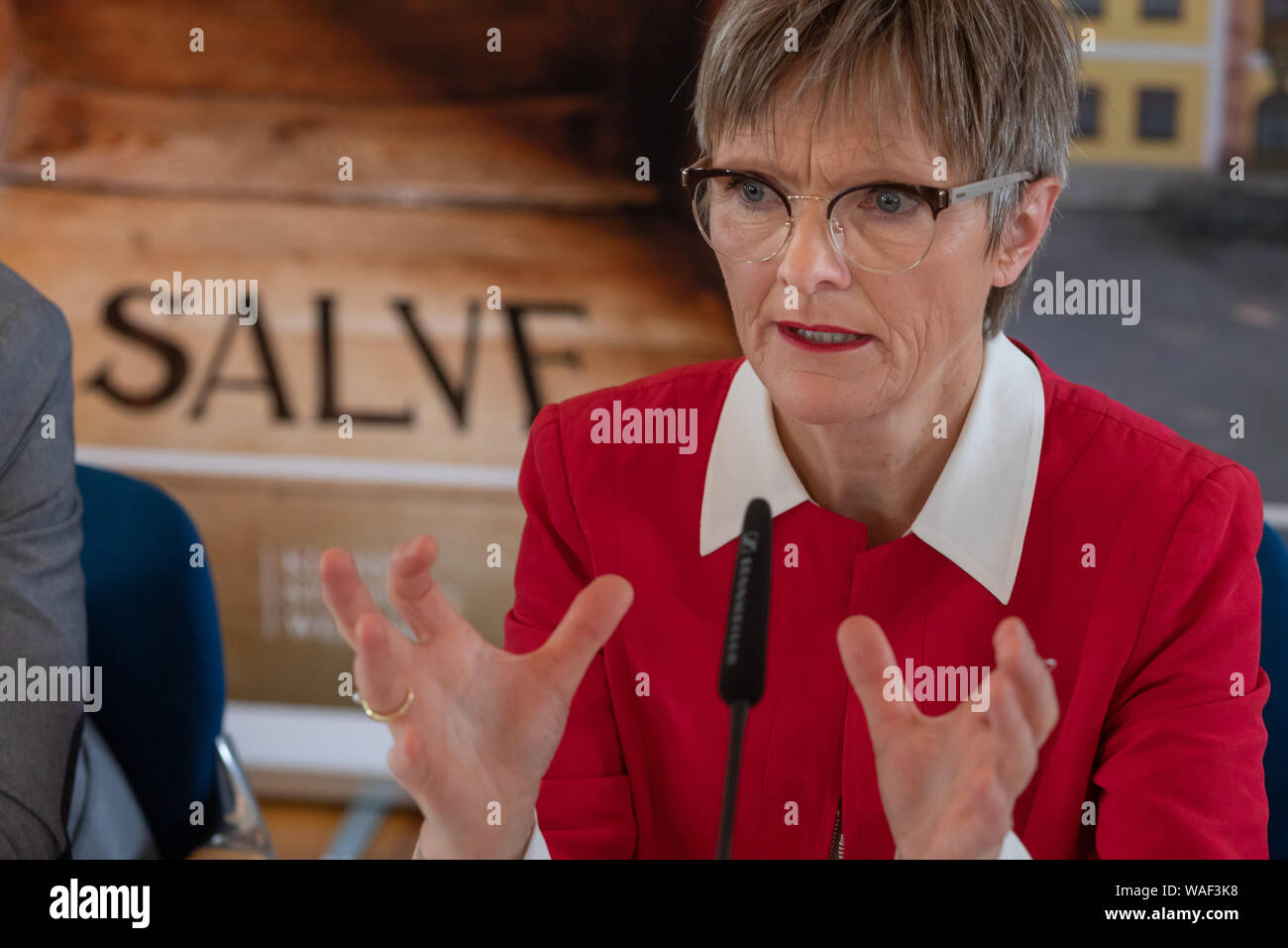 Weimar, Allemagne. 20e Août, 2019. Ulrike Lorenz, nouveau président de la Klassik Stiftung Weimar, parle lors d'une conférence de presse. Pour la première fois depuis son inauguration le 1 août, il a présenté ses idées pour l'une des plus importantes fondations culturelles en Allemagne. Crédit : Michael Reichel/dpa/Alamy Live News Banque D'Images